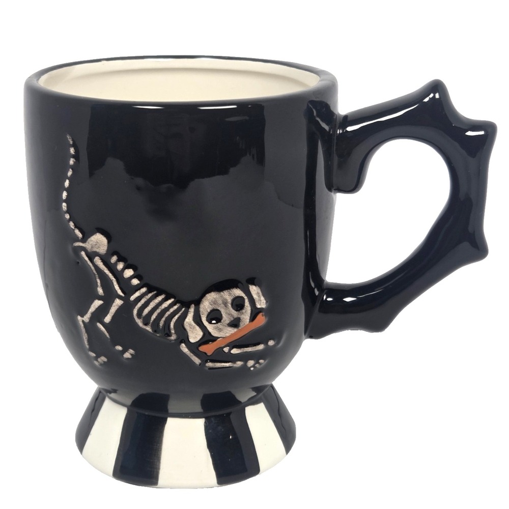 Spooky Hollow Skeleton Dog Ceramic Coffee Mug Bone Handle Gothic Halloween 14oz